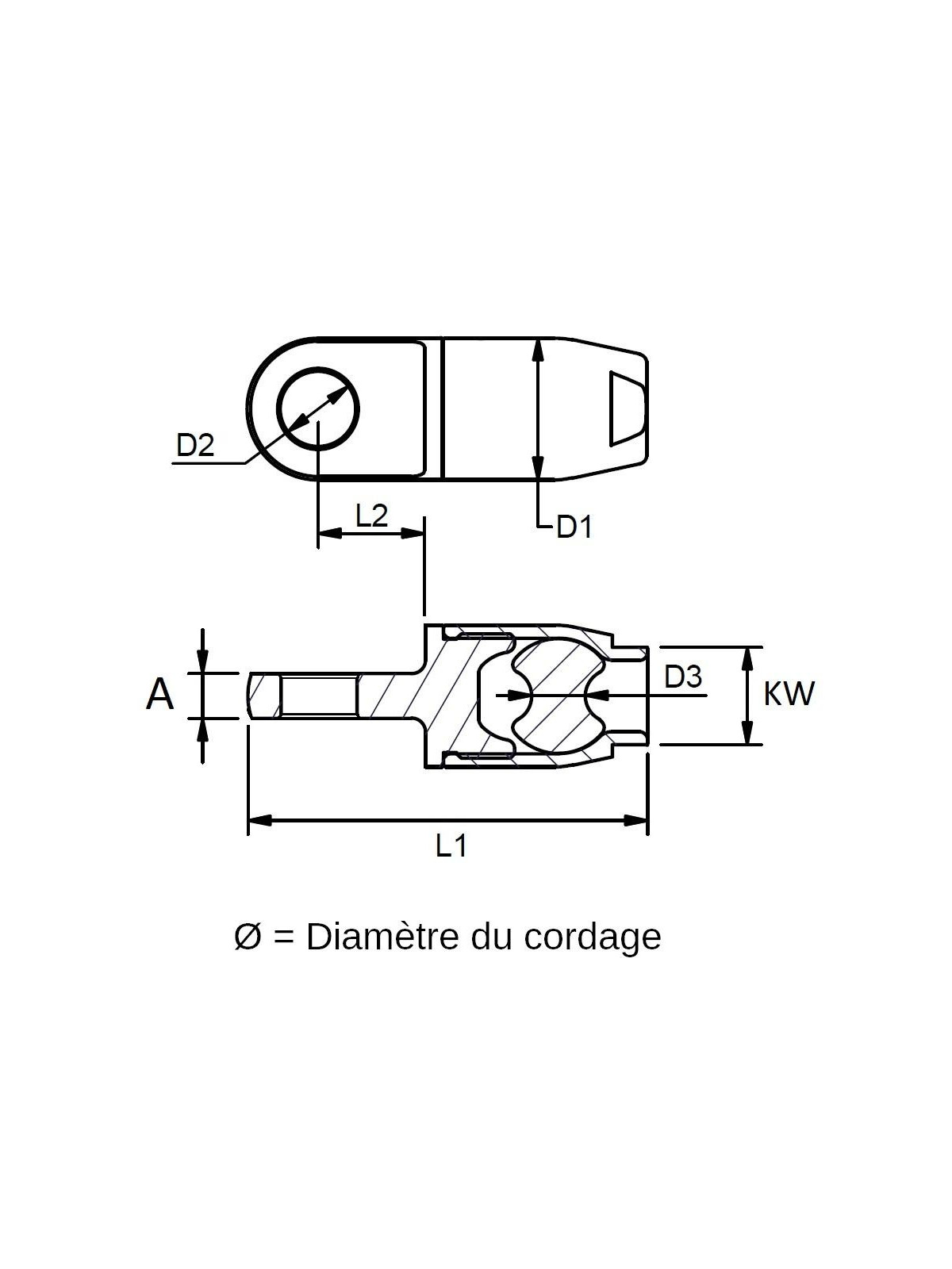 Stainless steel eye for Dyneema rope rigging