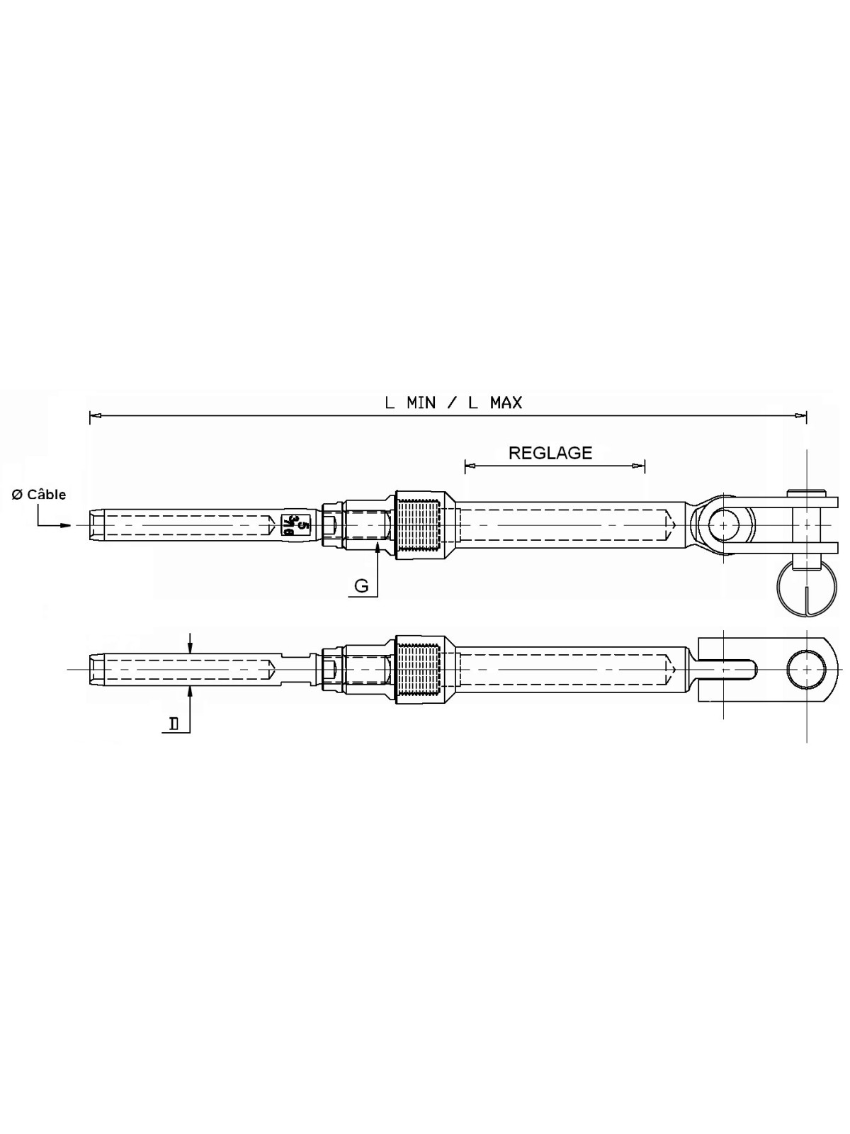 Single-setting turnbuckle - regatta - without graduation