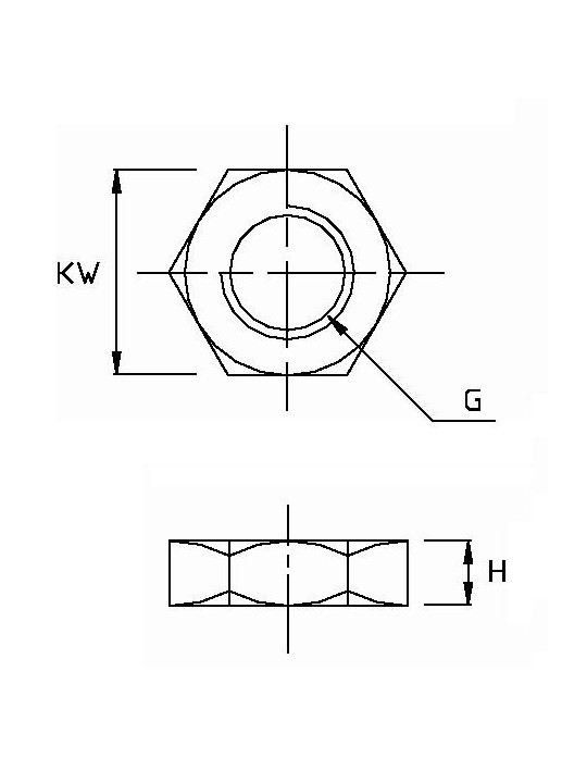 Low stainless steel nut - technical drawing