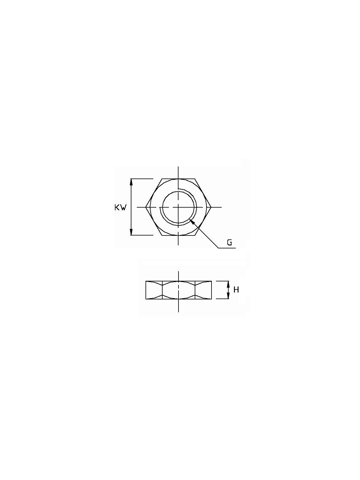 Low stainless steel nut - technical drawing