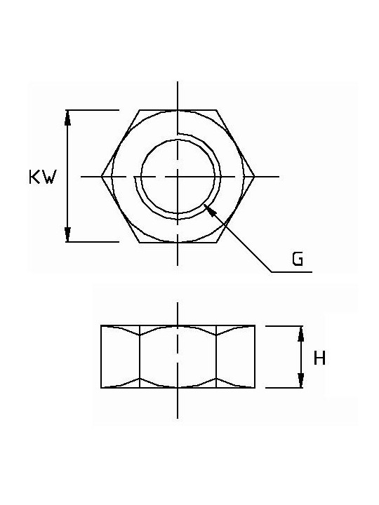 Stainless steel metric nut - technical drawing