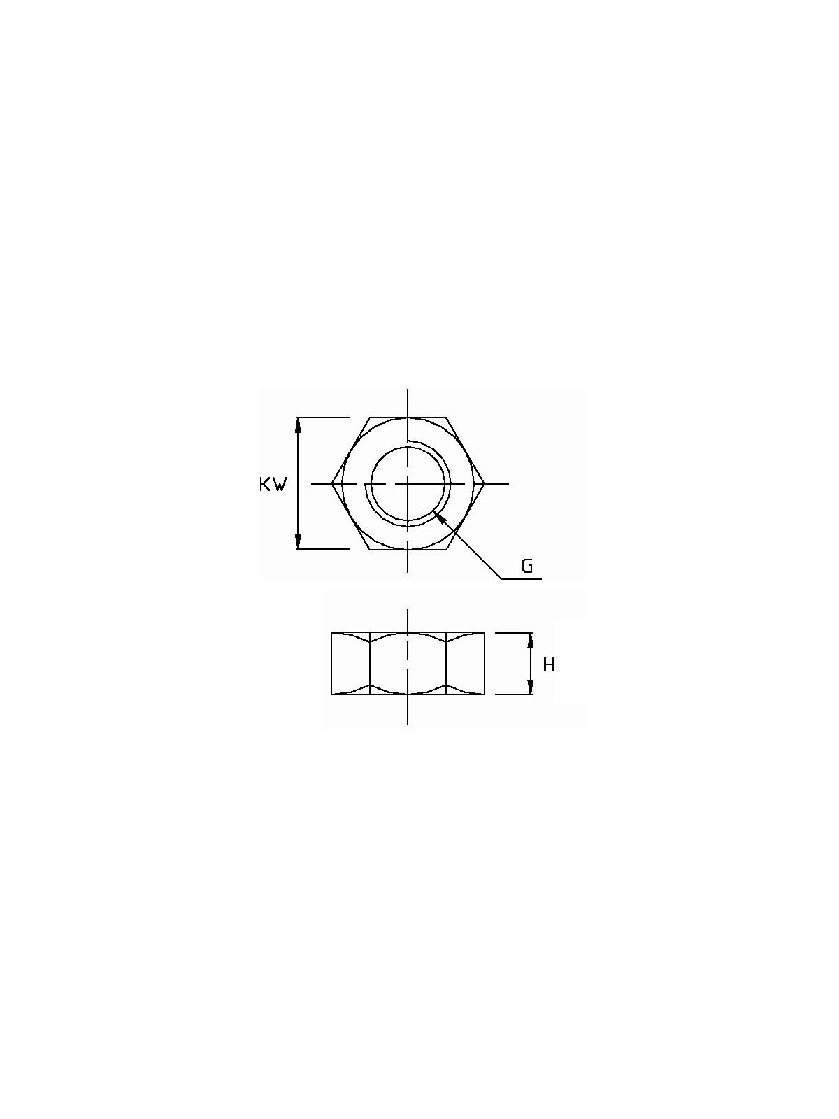 Stainless steel metric nut - technical drawing