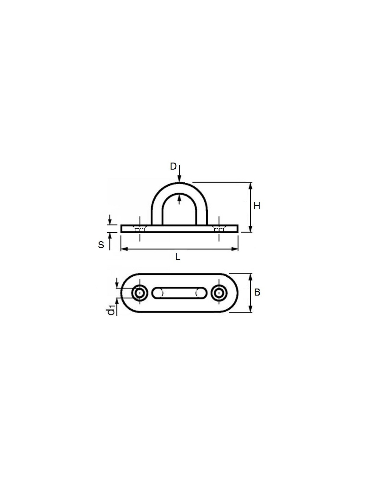 Hasp welded on plate - technical drawing