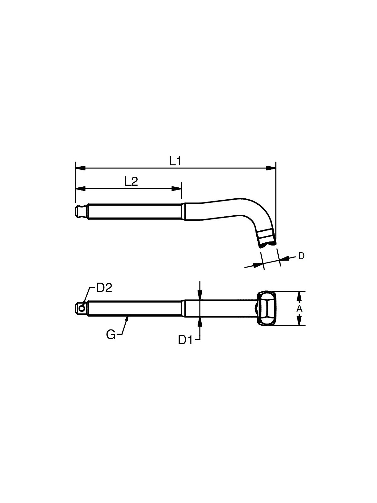 UNF threaded tee - technical drawing