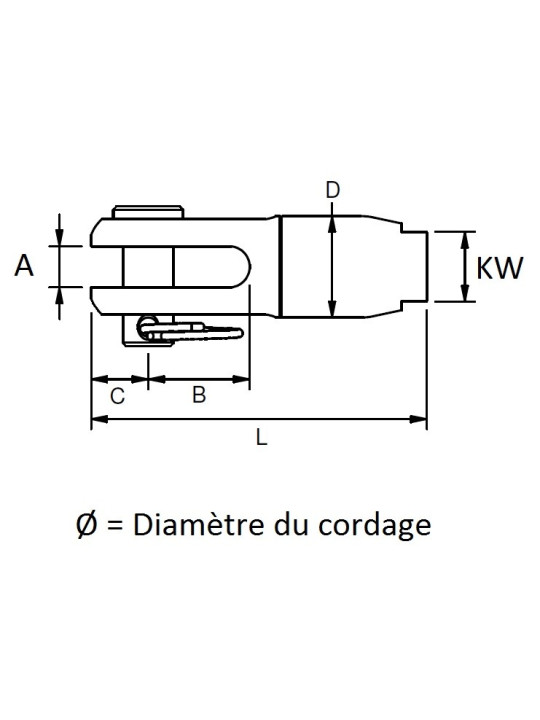 Terminaison inox à chape pour cordage FT
