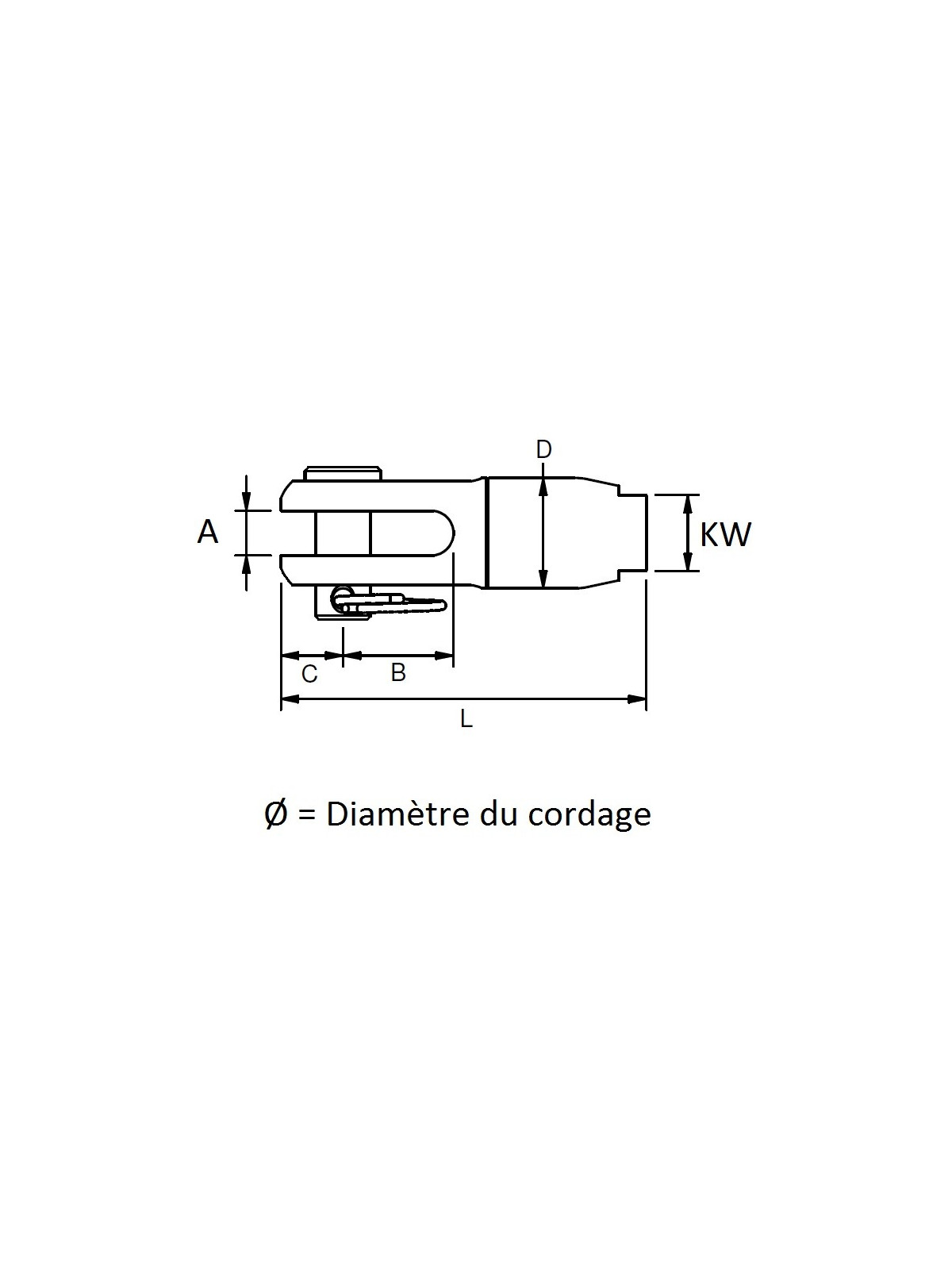 Terminaison inox à chape pour cordage FT