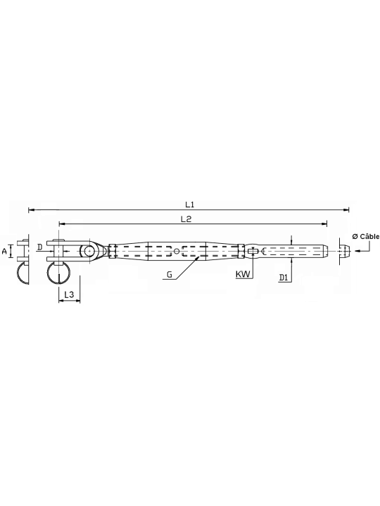 Closed turnbuckle toggle fork / terminal FT