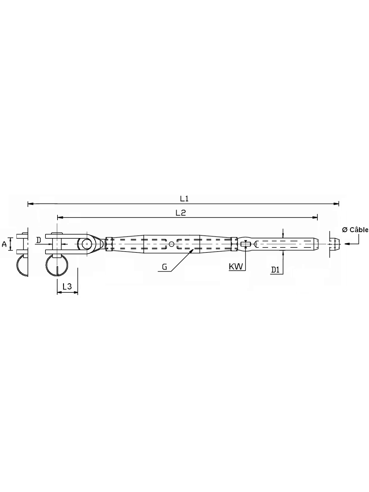 Closed turnbuckle toggle fork / terminal FT