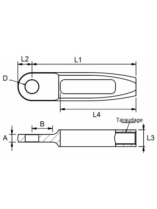 Open body eye with threaded hole