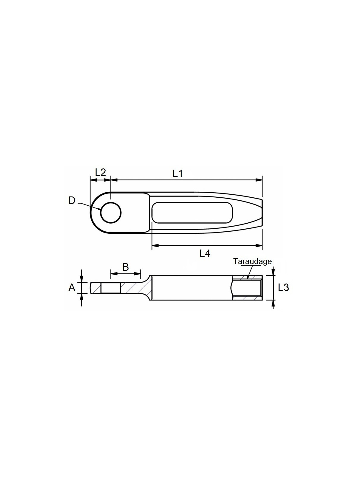 Open body eye with threaded hole