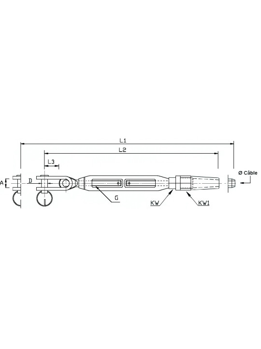 swageless toggle fork turnbuckle