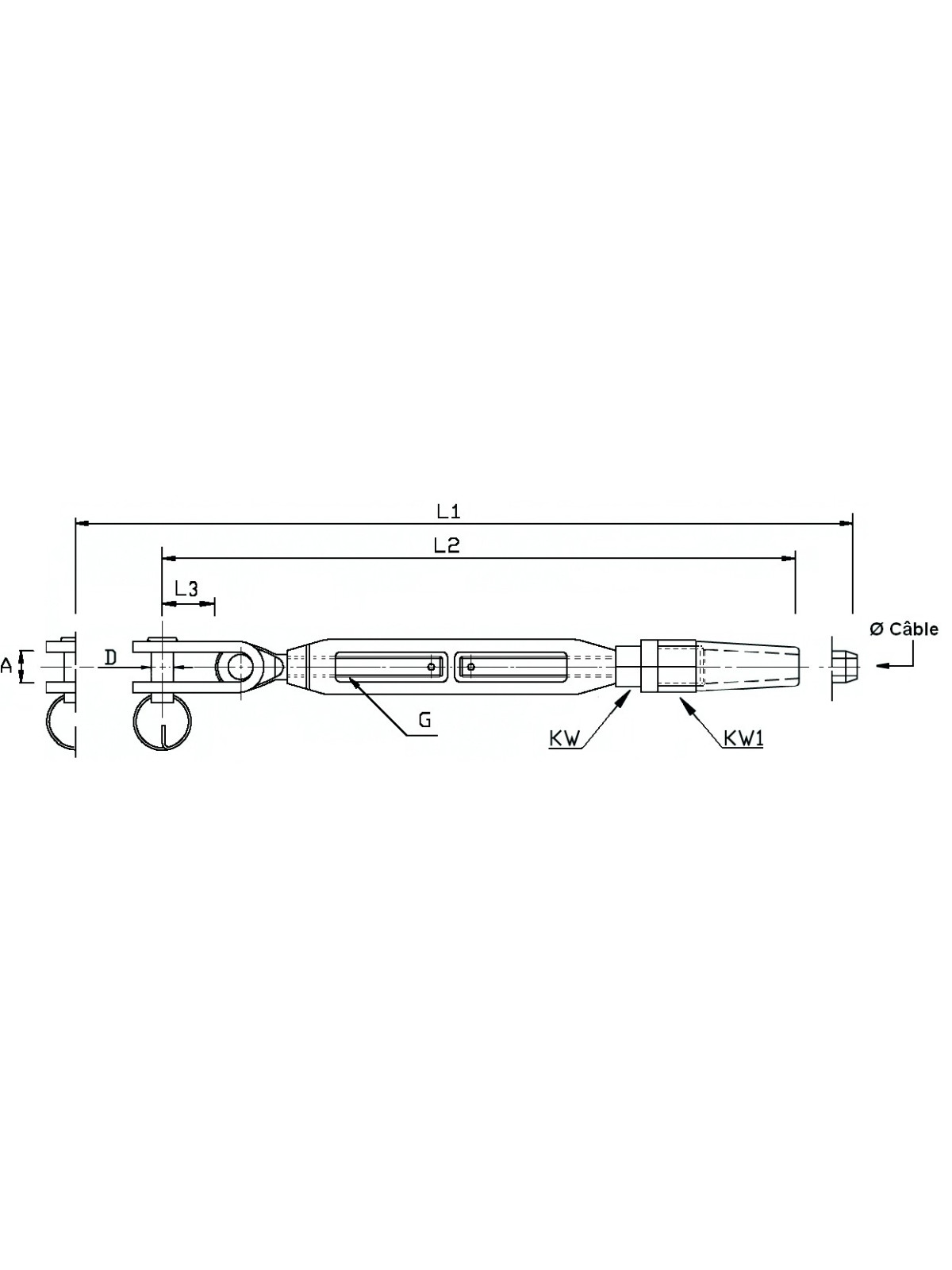swageless toggle fork turnbuckle