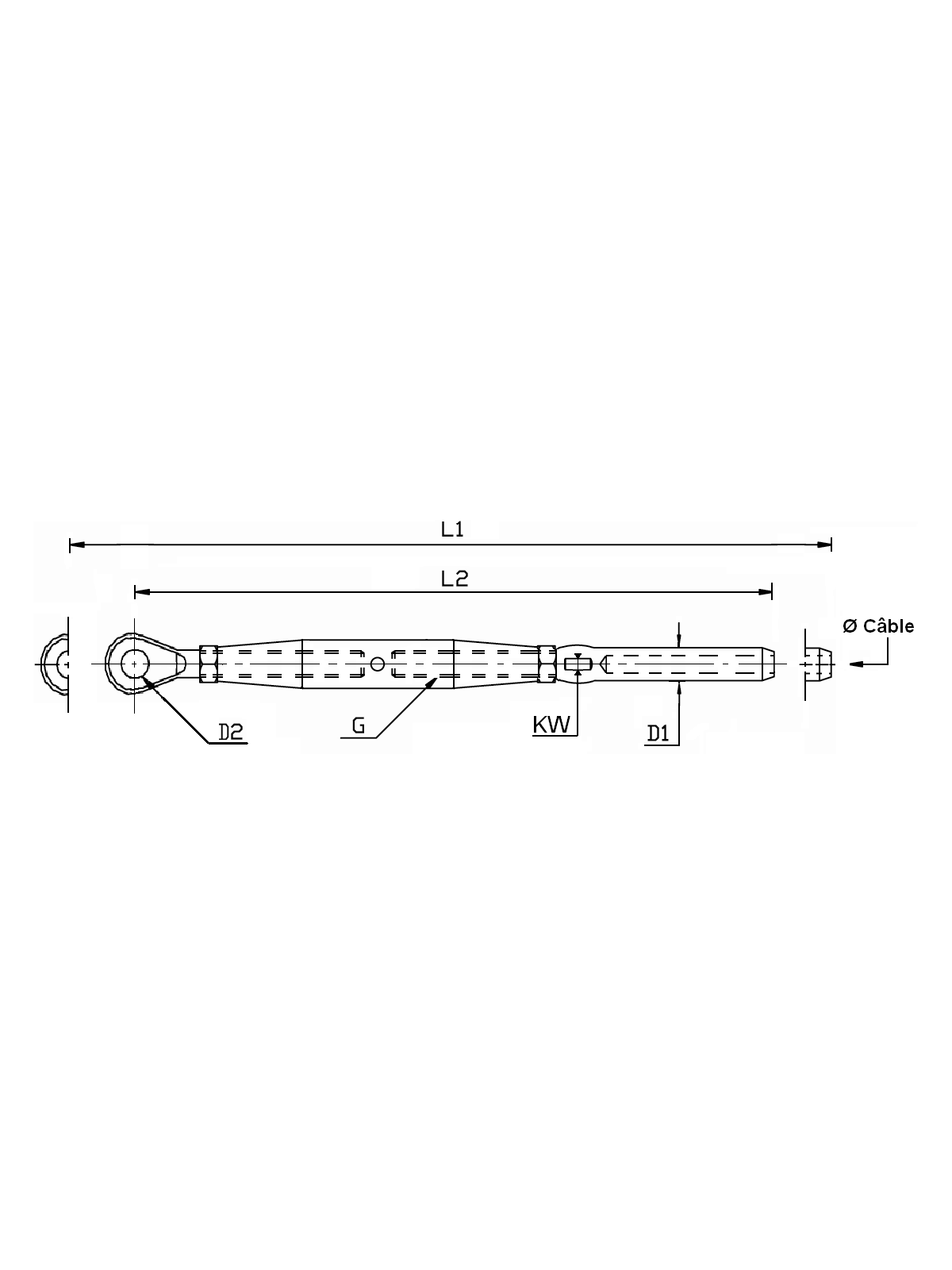 Crimp closed body turnbuckle with eye/terminal - INOX system