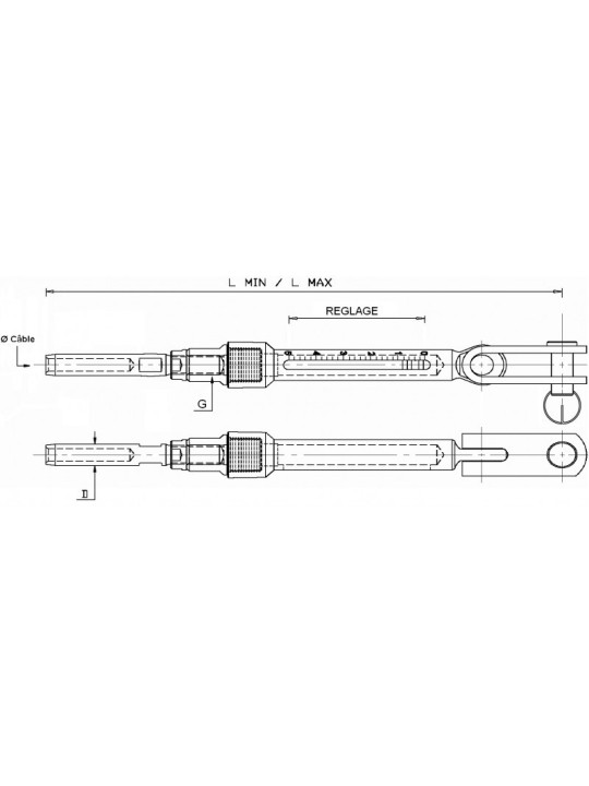 crimp single setting turnbuckle with toggle fork