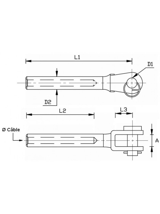 Design" terminal with fixed welded fork - INOX System