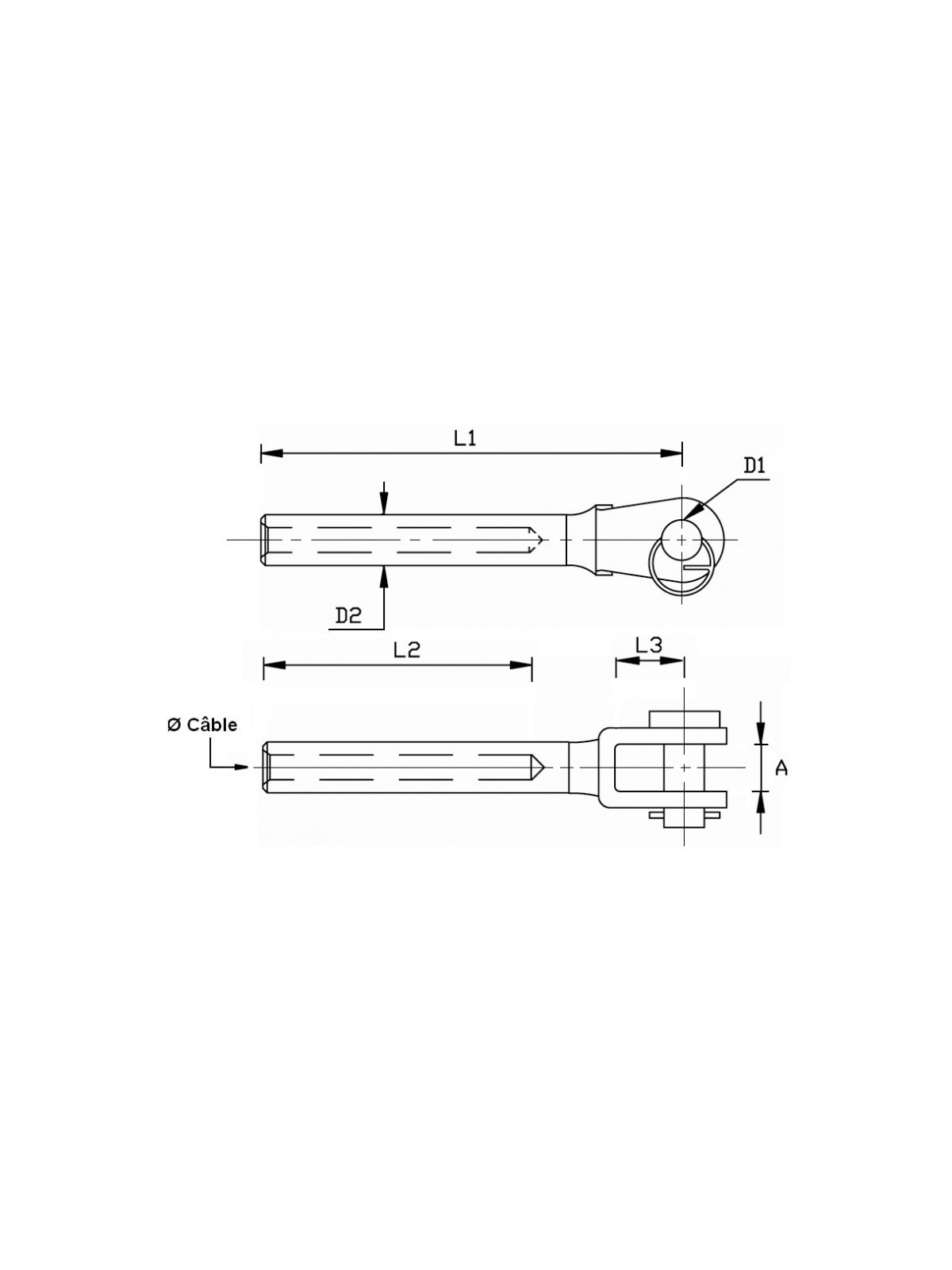 Design" terminal with fixed welded fork - INOX System