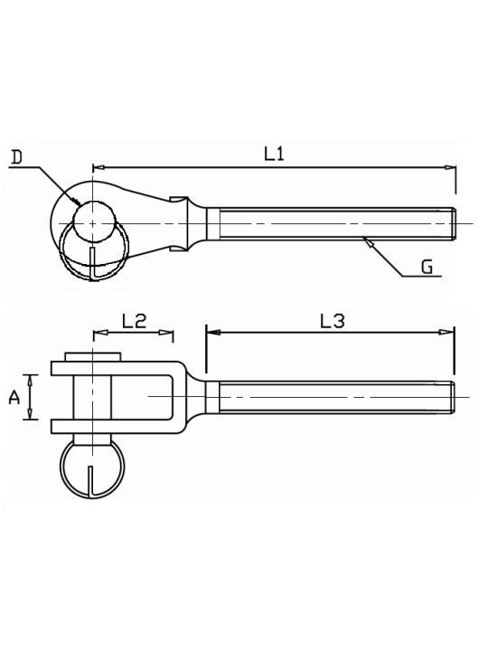 Horquilla de rosca métrica recta para tensores y tornillos de jarcia de acero inoxidable