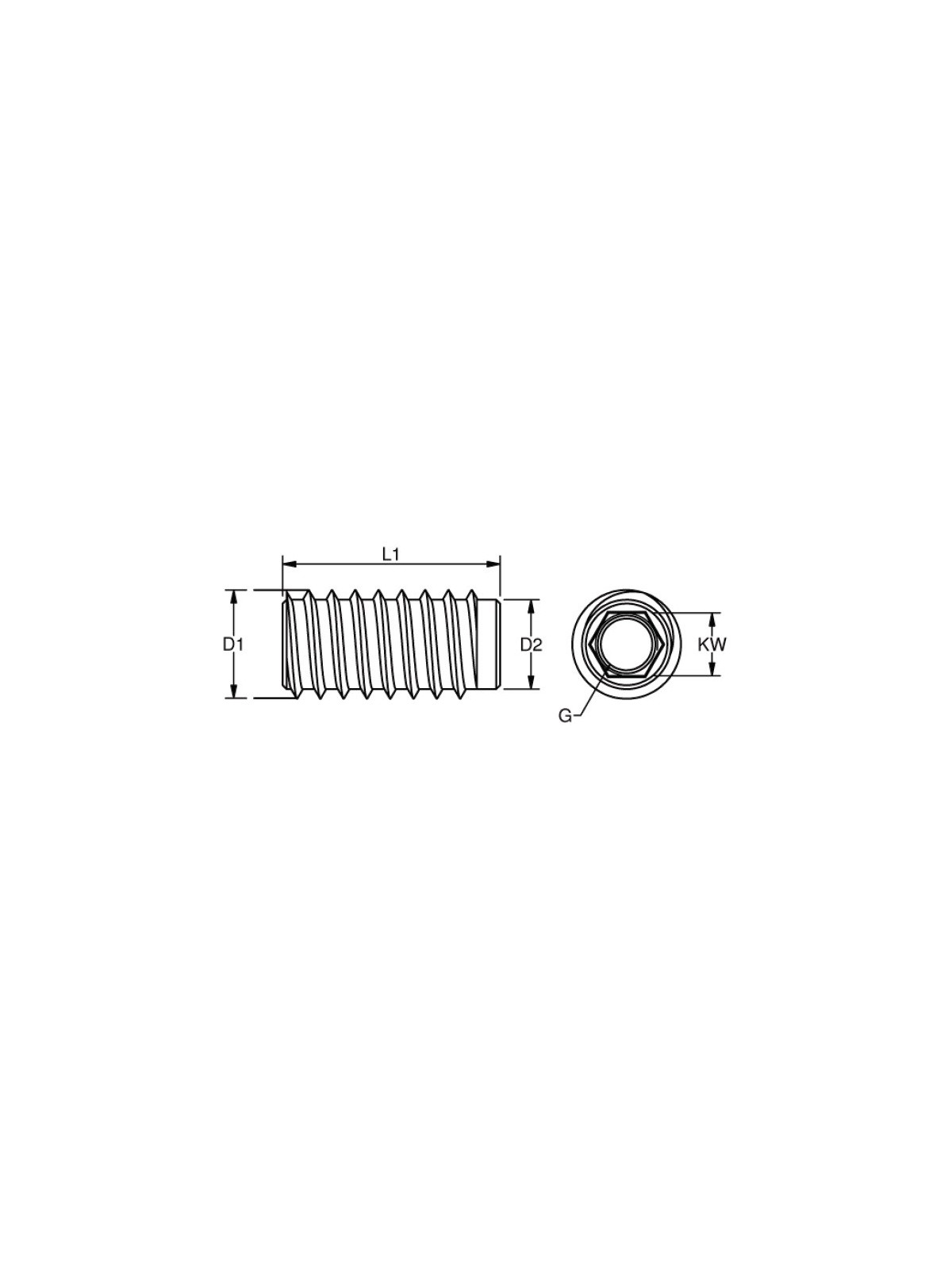 Stainless steel wood/metric insert technical drawing